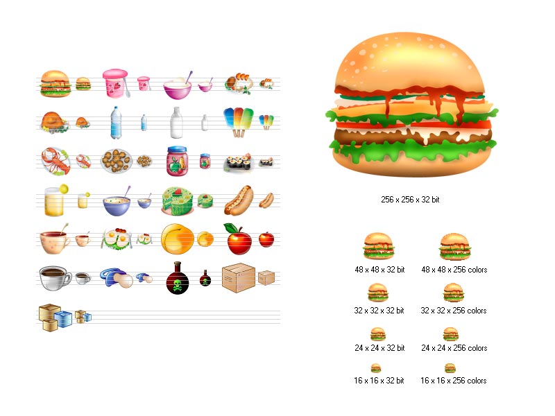 Plenty of liquid-smooth food icons to enhance an interface of applications