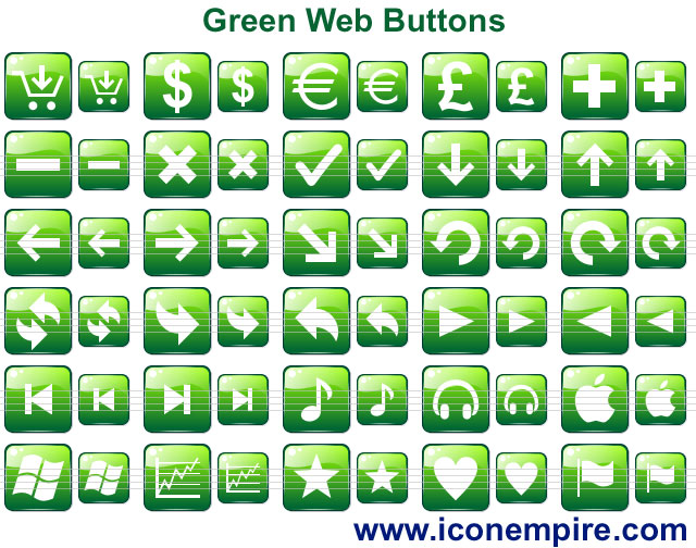 Green Web Buttons provide a clipart of navigation elements for social networks